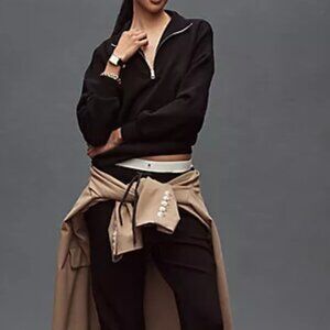 Anthropologie Varley Black Cameron Zip Cardigan Sweater Size L